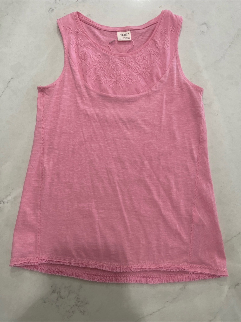 Zara Light Pink Embroidered Yoke Tank Top